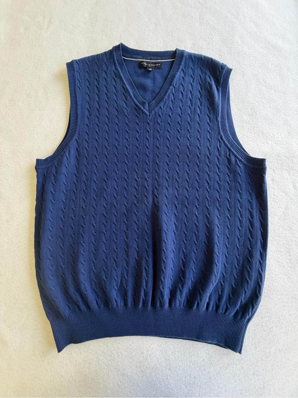 Tommy Hilfiger Men's Vintage Navy Cable V-Neck Sweater Vest